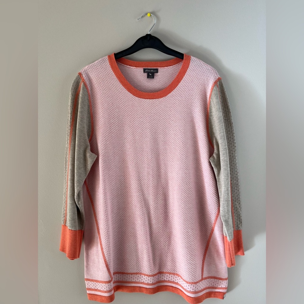 Eddie Bauer Pink Sweater with Orange and Gray Accents